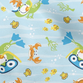 Diving Frog And Crab Fish Micro Fleece