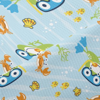 Diving Frog And Crab Fish Piqué