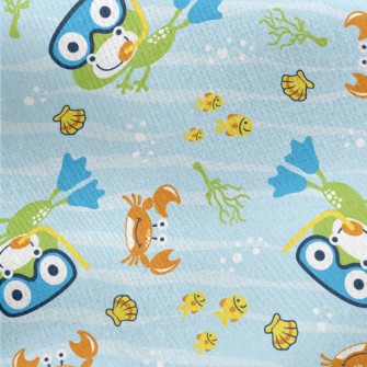 Diving Frog And Crab Fish Jersey Backed Fleece