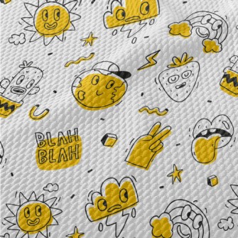 Doodle Cactus Earth Sun Patter Birdseye Piqué