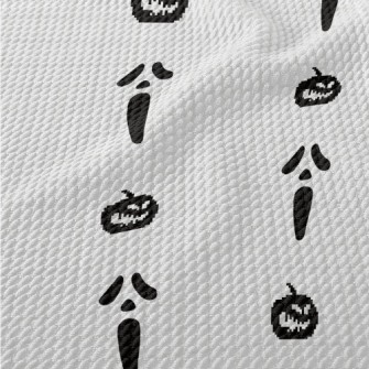 Pixel Pumpkin And Ghost Face Birdseye Piqué