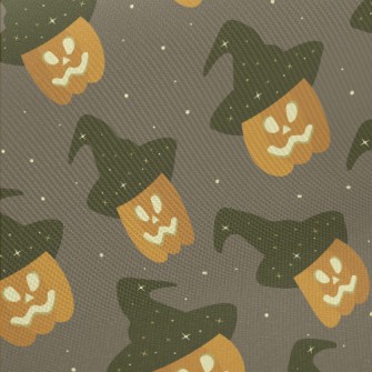 Pumpkin Wearing A Witch Hat Midweight Cotton Poplin
