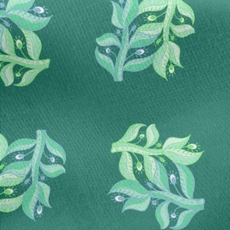 Small Green Leaves Jersey Backed Fleece