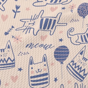 Simple Line Cute Cat Birdseye Piqué