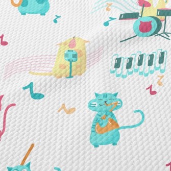 Cat Playing Musical Instrument Birdseye Piqué
