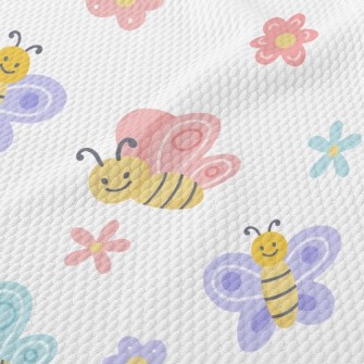 Cute Bee And Butterfly Birdseye Piqué