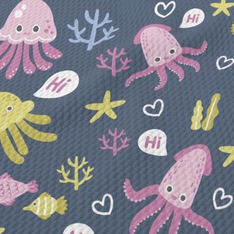Hello Squid Jellyfish Fish Birdseye Piqué