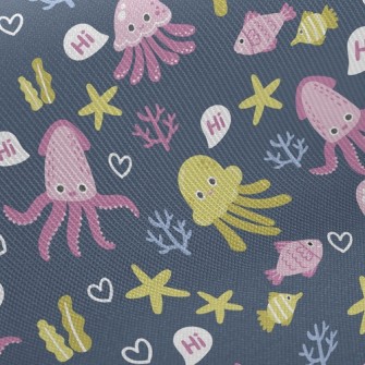 Hello Squid Jellyfish Fish Twill