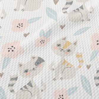 Gentle Cat And Little Flower Birdseye Piqué