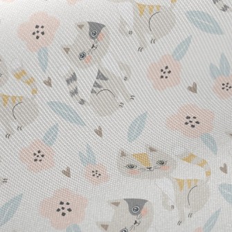 Gentle Cat And Little Flower Twill