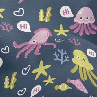 Hello Squid Jellyfish Fish Lightweight Performance Linen
