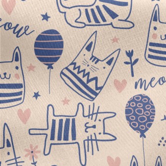 Simple Line Cute Cat Jersey Backed Fleece