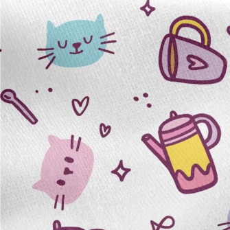 Kitten Family Afternoon Tea Jersey Backed Fleece