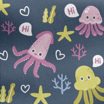 Hello Squid Jellyfish Fish Jersey Backed Fleece