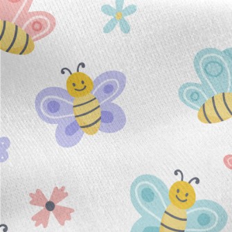 Cute Bee And Butterfly Jersey Backed Fleece