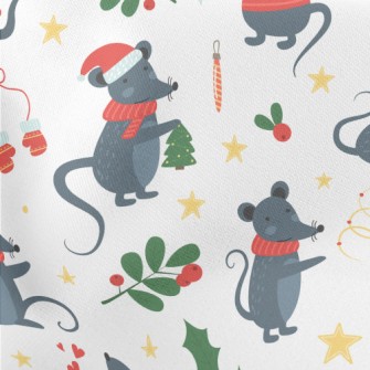 Happy Christmas Mouse Lightweight Cotton Poplin