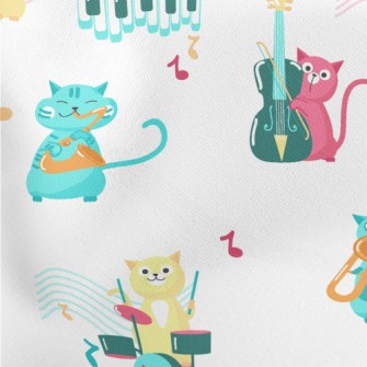 Cat Playing Musical Instrument Lightweight Cotton Poplin