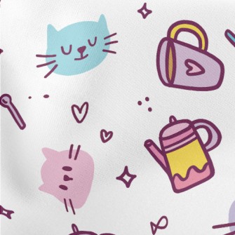 Kitten Family Afternoon Tea Lightweight Cotton Poplin