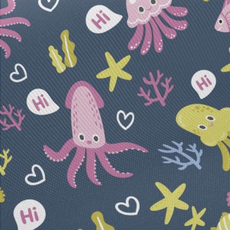 Hello Squid Jellyfish Fish Midweight Cotton Poplin