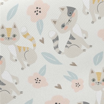 Gentle Cat And Little Flower Midweight Cotton Poplin