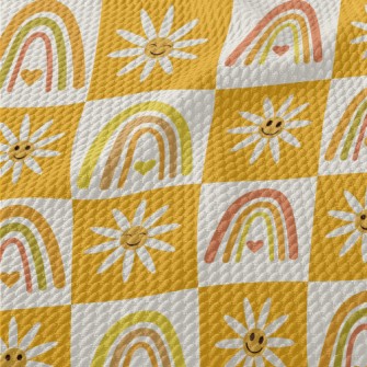 Smiley Flower Rainbow Birdseye Piqué