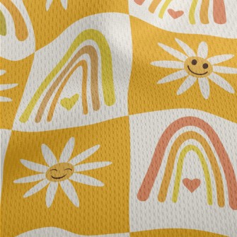 Smiley Flower Rainbow Athletic Mesh Flat Back