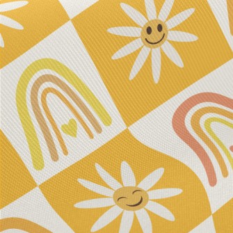 Smiley Flower Rainbow Twill