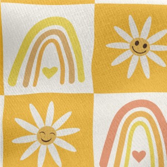 Smiley Flower Rainbow Jersey Backed Fleece