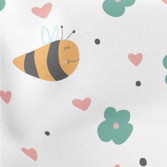 Bee And Small Green Flower Lightweight Cotton Poplin