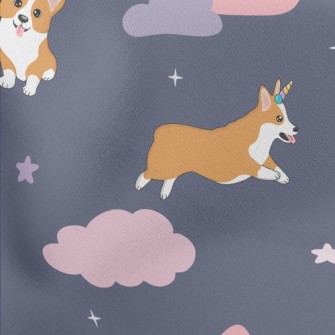 Starry Sky Unicorn Corgi Lightweight Cotton Poplin