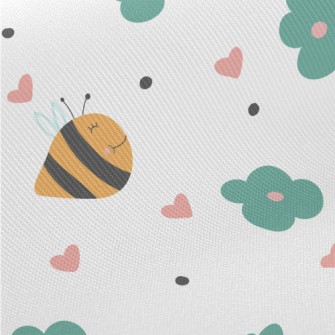 Bee And Small Green Flower Midweight Cotton Poplin