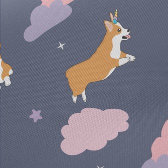Starry Sky Unicorn Corgi Midweight Cotton Poplin