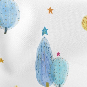 Watercolor Christmas Tree Lightweight Cotton Poplin