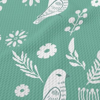 Flowers And Temperamental Bird Birdseye Piqué