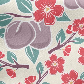 Plums And Plum Blossoms Jersey Backed Fleece