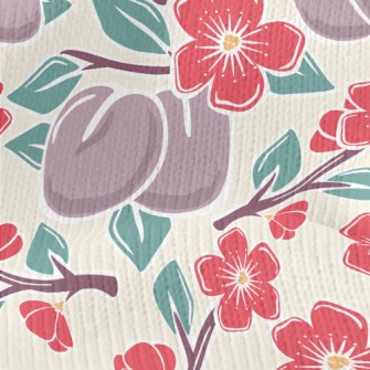 Plums And Plum Blossoms Stretch Jersey