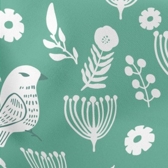 Flowers And Temperamental Bird Lightweight Cotton Poplin