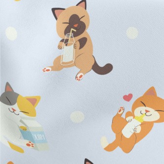Cat Who Loves To Drink Milk Lightweight Cotton Poplin