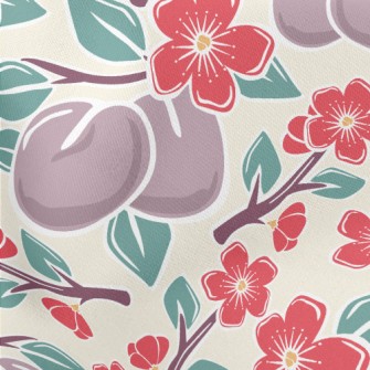 Plums And Plum Blossoms Lightweight Cotton Poplin