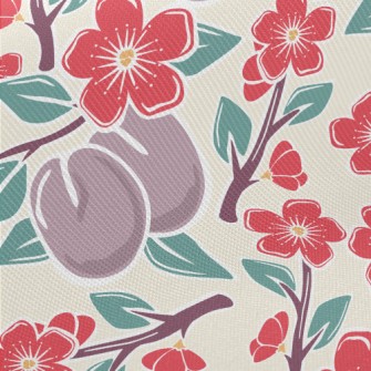 Plums And Plum Blossoms Midweight Cotton Poplin
