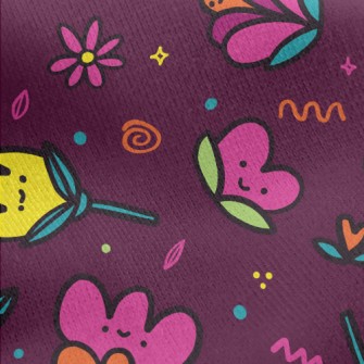 Childlike Shy Flowers Jersey Backed Fleece