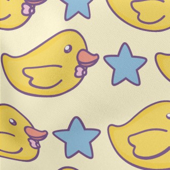 Yellow Duck And Stars Lightweight Cotton Poplin