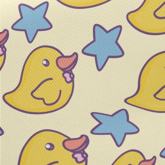 Yellow Duck And Stars Midweight Cotton Poplin