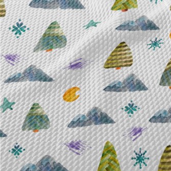 Watercolor Mountain Trees Birdseye Piqué