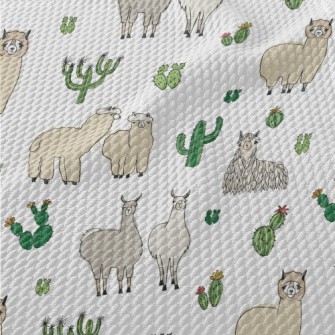 Cute Alpaca Cactus Birdseye Piqué