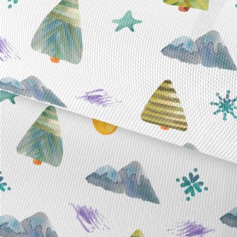 Watercolor Mountain Trees Waterproof Oxford