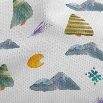 Watercolor Mountain Trees Athletic Mesh Flat Back