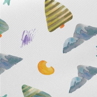 Watercolor Mountain Trees Twill