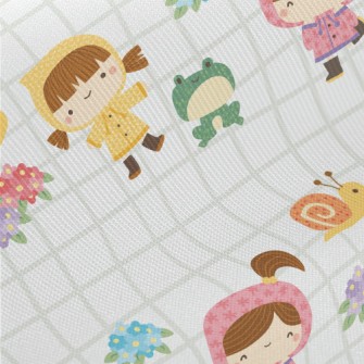 Playing Raincoat Little Girl Twill