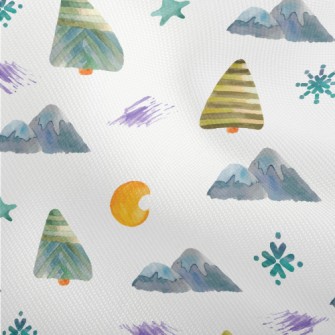 Watercolor Mountain Trees Dobby